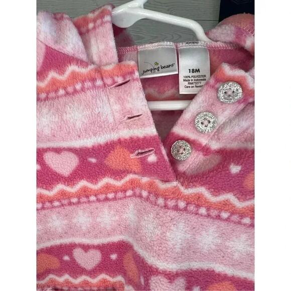 Jumping Beans pink fleece hearts pullover hoodie Size 18 months - Picture 3 of 3